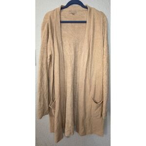 Barefoot Dreams CozyChic Lite Long Cardigan Tan Camel Open Front Sweater Large